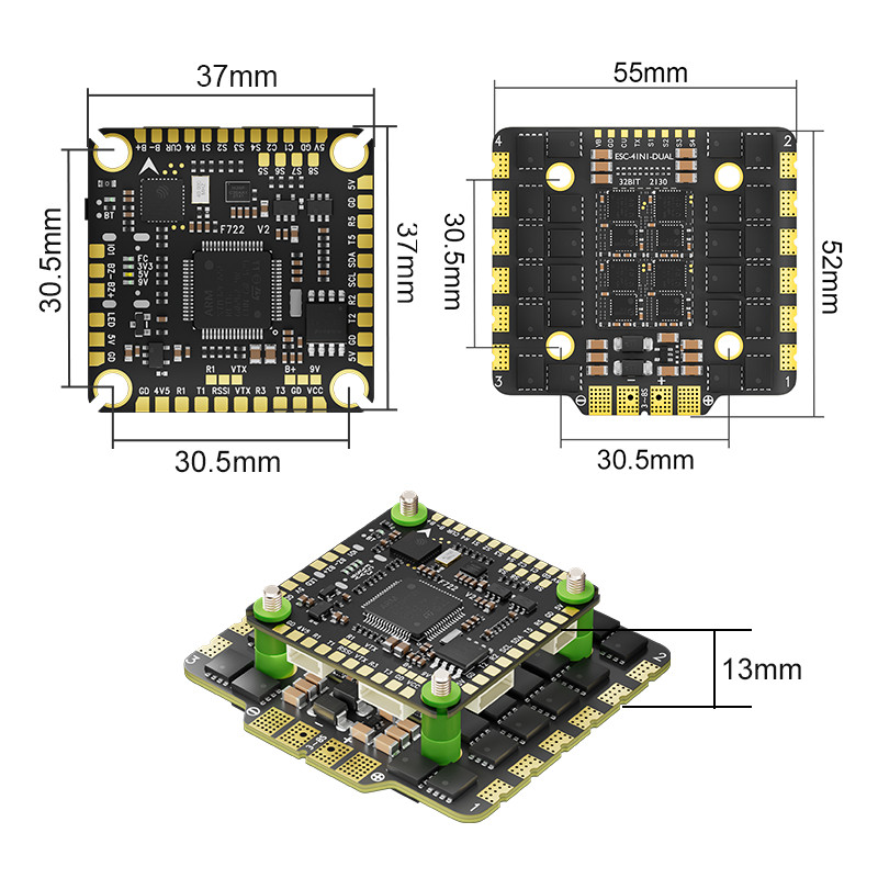 Aocoda-RC F7100 V2 Stack F722 V2 FC 100A 30100 AM32 ESC 30X30mm for Racing Drone