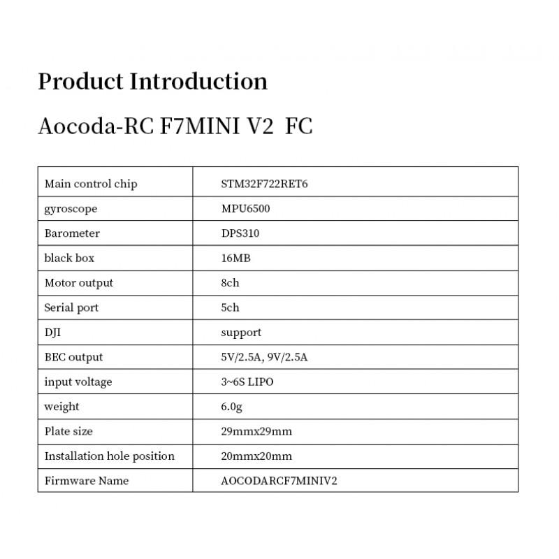 Aocoda-RC F722MINI V2 Flight Controller MPU6500 OSD Barometer 16M BlackBox for Racing Drone