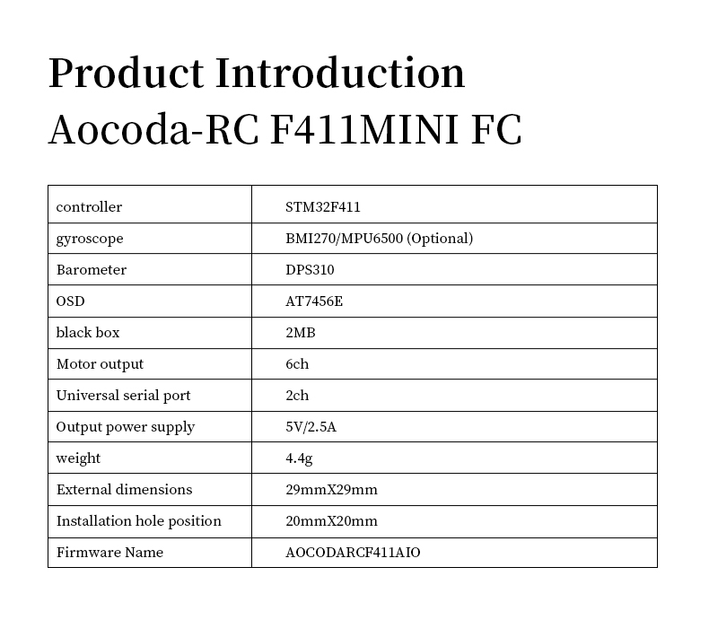 Aocoda-RC F411MINI Flight Controller OSD Barometer 2MB Black Box Crossing Aircraft Model FPV