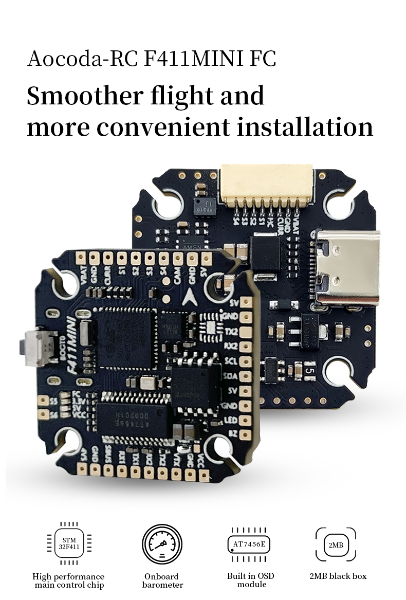 Aocoda-RC F411MINI Flight Controller OSD Barometer 2MB Black Box Crossing Aircraft Model FPV