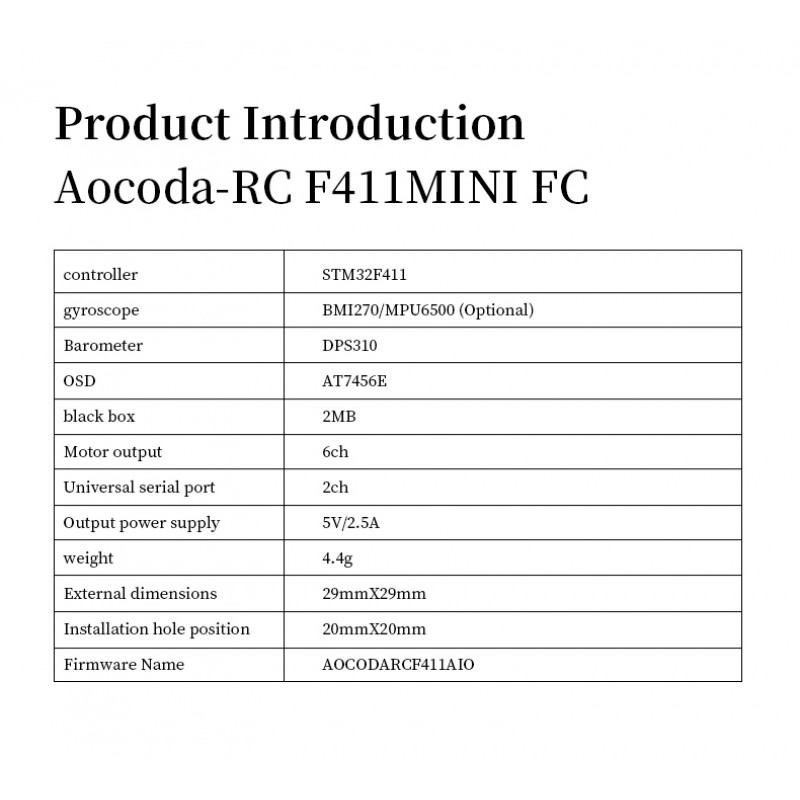 Aocoda-RC F411MINI Flight Controller OSD Barometer 2MB Black Box Crossing Aircraft Model FPV