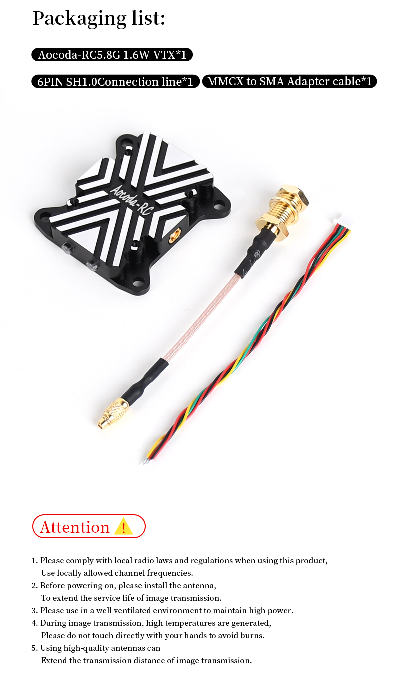 Aocoda-RC 3016 Analog VTX 5.8G 1.6W 40CH  25mW 400mW 800mW 1600mW Adjustable FPV Long Distance Video 30.5