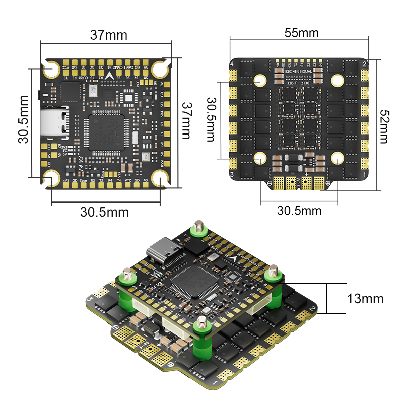 Aocoda-RC F4100 V3 Stack F405 V3 30100 AM32 100A 4in1ESC 30x30mm 3-6S for FPV Freestyle Drone