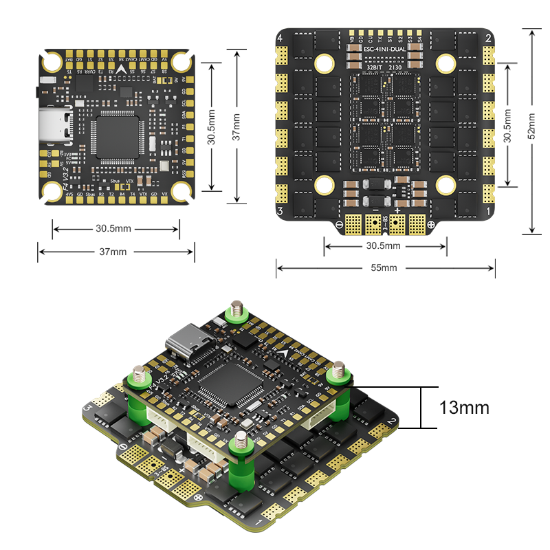 Aocoda-RC F480/90/100 V3.2 Stack F405 V3.2 FC+80A/90A/100A 32BIT 4in1 ESC 30x30mm for FPV Freestyle Drone